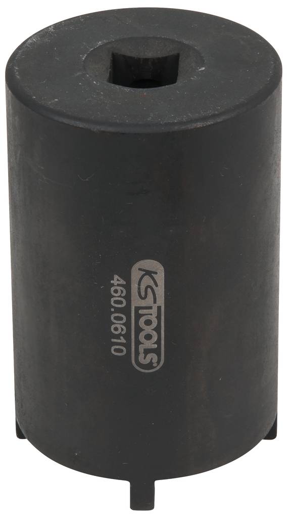 Schwarzer Steckschlüssel mit quadratischer Aufnahme, graviert mit 'KS Tools 460.0610'. Verwendet für mechanische Anwendungen.