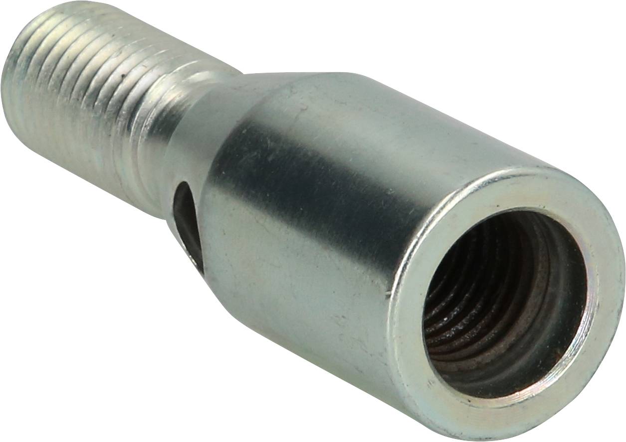 Metallischer Schraubanschluss mit Gewinde. Silbern, zylindrisch geformt, für industrielle Anwendungen geeignet.