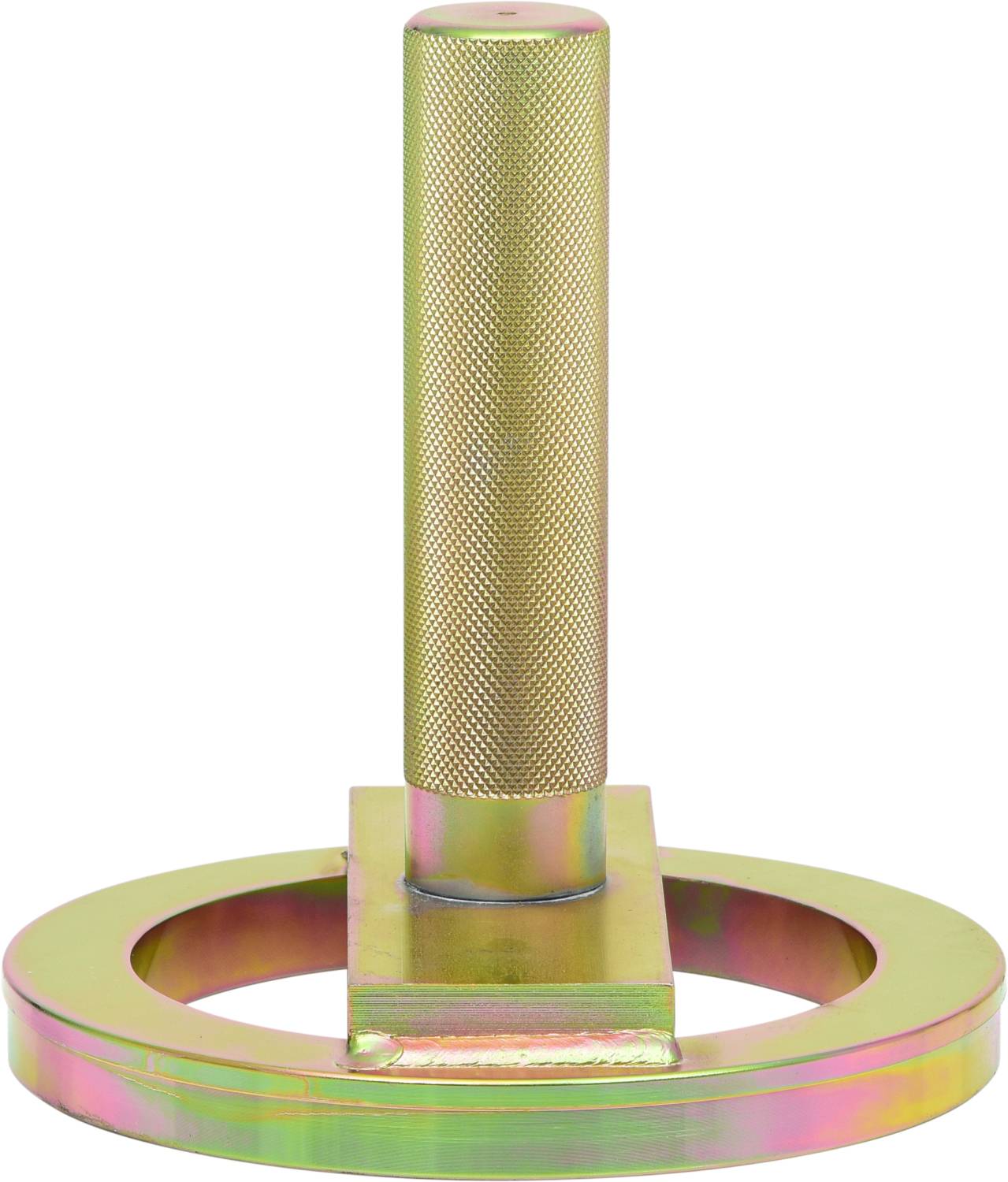 Metallischer Zylindergriff mit breitem Ring an der Basis, goldfarben schimmernd. Verwendet als Manipulator oder Handwerkzeug.