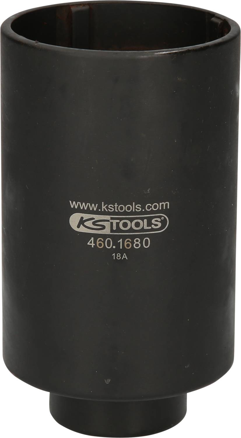 Abgebildet ist eine schwarze Stecknuss von KS Tools, Modellnummer 460.1680, mit sichtbarer Gravur der Websiteadresse und Modellnummer.