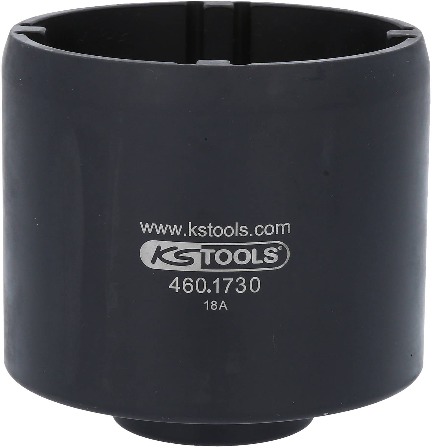 Steckschlüssel, schwarz, mit Aufschrift 'www.kstools.com KS TOOLS 460.1730 18A', zylinderförmig, für mechanische Anwendungen.