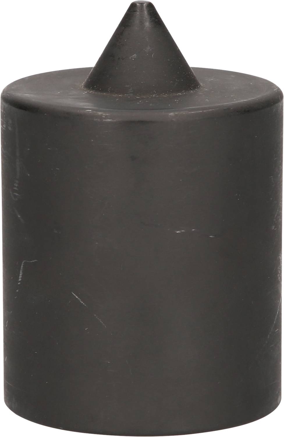 Ein schwarzer, zylinderförmiger Gummipfropfen mit spitzem Ende, verwendet zum Verschließen von Röhren oder Flaschen.