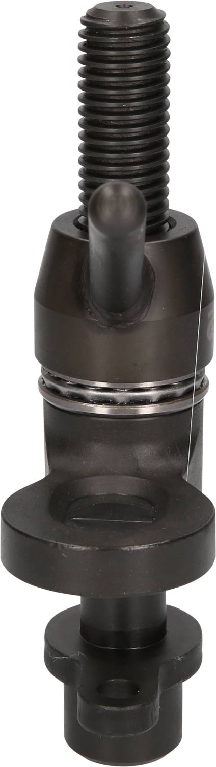 Ein schwarzes Metallteil mit zylindrischem Gewinde oben und ringförmiger Basis unten. Es könnte ein Maschinenelement oder eine Befestigung sein.