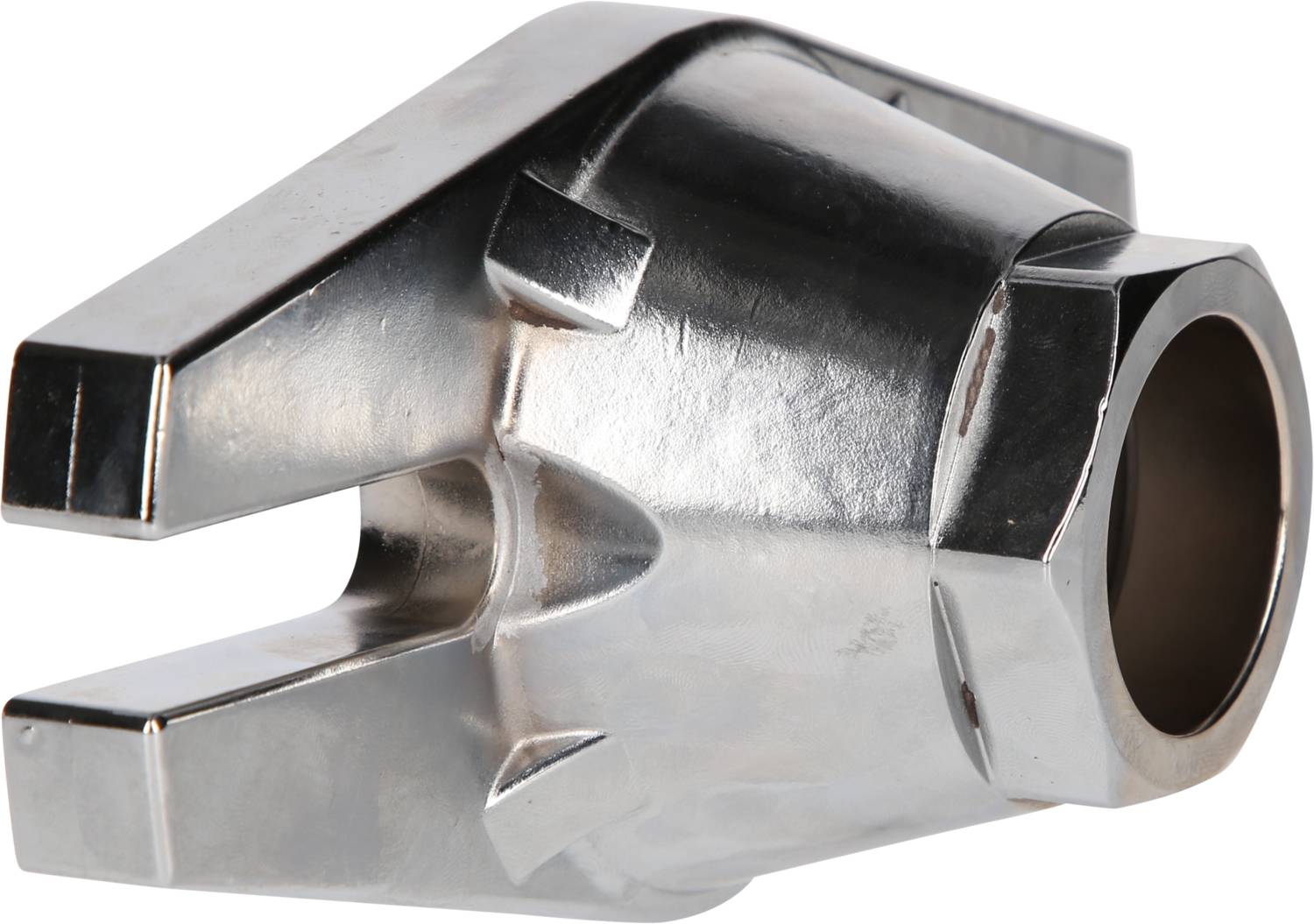 Metallstück, vermutlich ein Maschinenbauteil, glänzend und silbern, mit zwei flachen, abgerundeten Enden und einem zylindrischen Abschnitt.