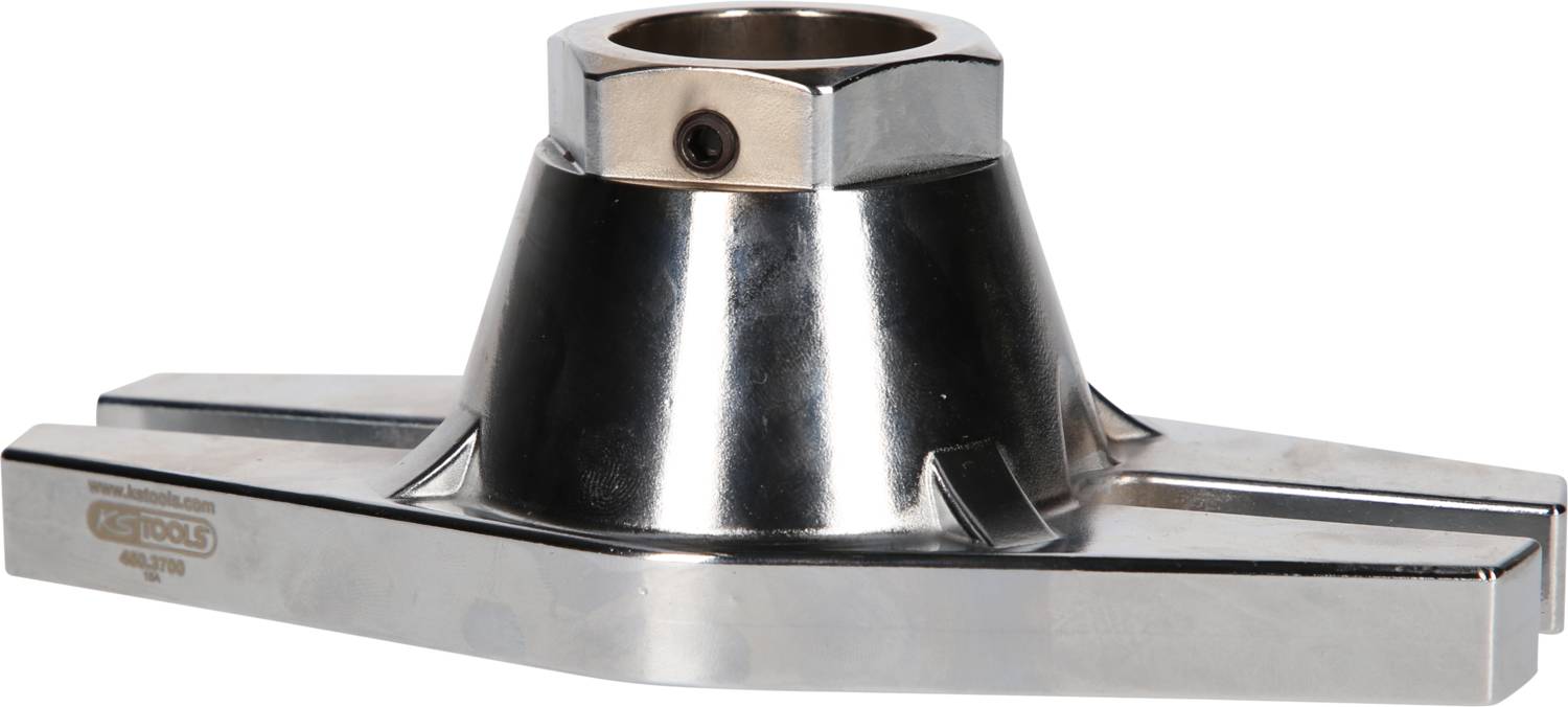 Ein silberfarbenes Metallteil mit zylindrischem Sockel und zwei horizontalen Armen.