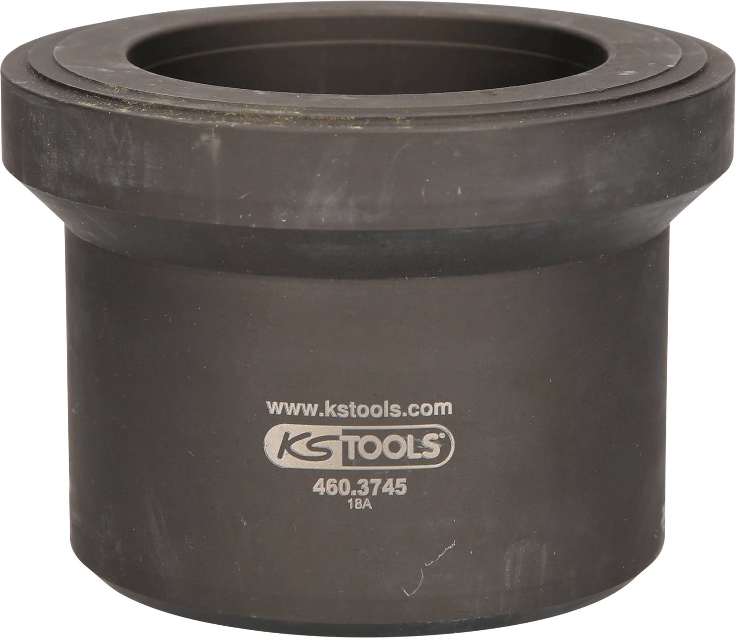 Schwarzes zylindrisches Metallwerkzeug mit der Aufschrift 'KS TOOLS', Website und Modellnummer. Verwendung für mechanische Anwendungen.