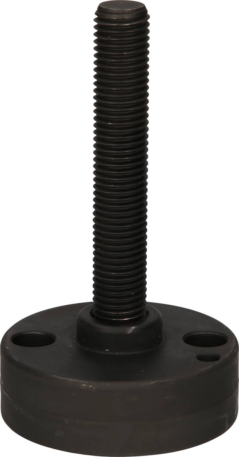 Schwarze Stellfüße mit Gewindebolzen aus Metall, geeignet zur Höhenverstellung und Stabilisierung von Maschinen oder Möbeln.
