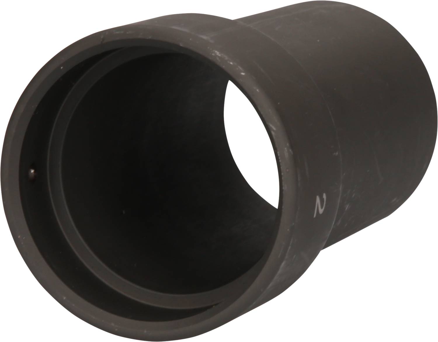 Ein schwarzes, zylindrisches Rohrstück mit einem glatten, leicht reflektierenden Finish.