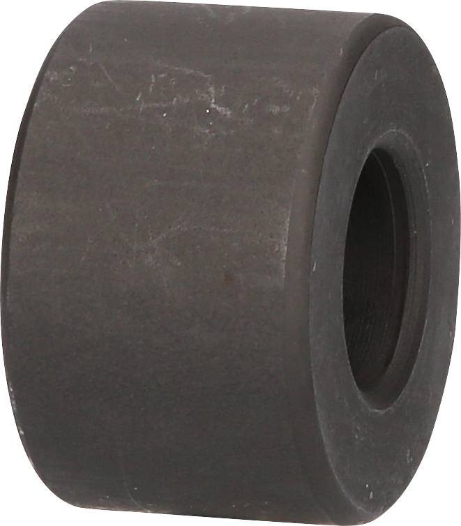 Schwarze zylindrische Rolle mit einem zentralen Loch, wahrscheinlich aus hartem Material, möglicherweise ein Teil eines Maschinenlagers.