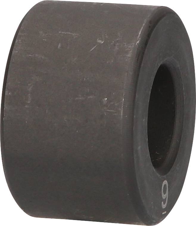Schwarze, zylindrische Rolle aus Hartplastik, wahrscheinlich ein Ersatzteil für Maschinen oder Geräte.