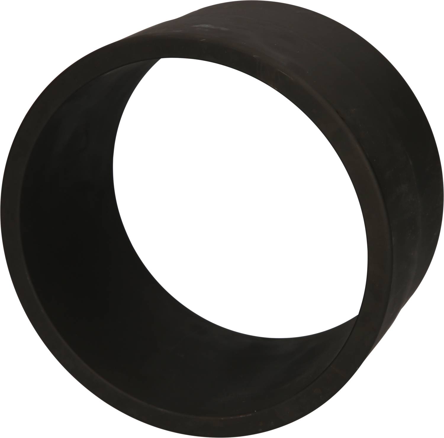 Schwarzer, runder Gummiband-Ring vor weißem Hintergrund.