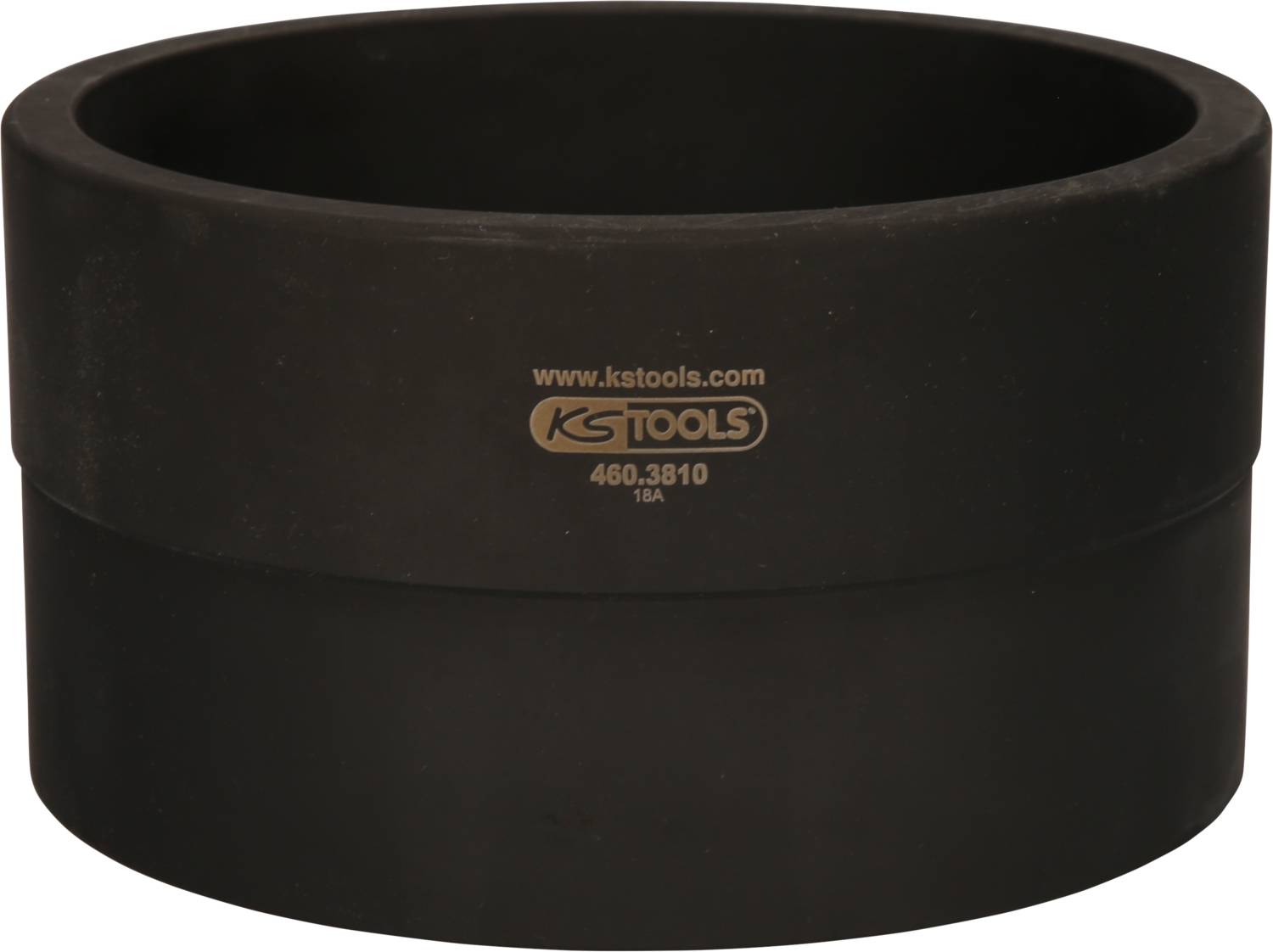 Schwarzer, zylindrischer Ring mit 'KS TOOLS' Logo und Modellnummer 460.3810, vermutlich ein Werkzeug oder Zubehörteil.