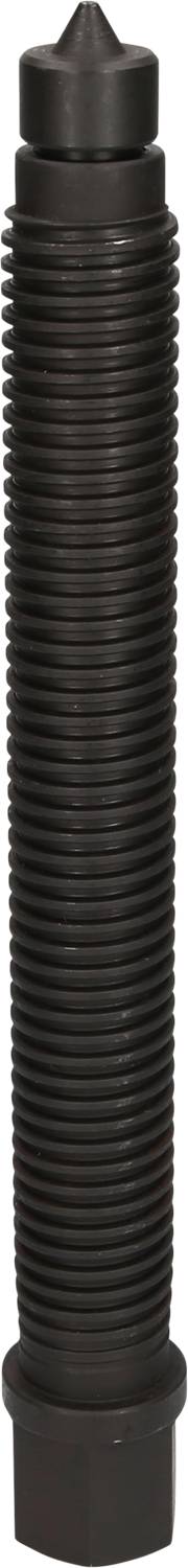 Schwarzer, gerippter Bolzen oder Stift mit angespitztem Ende und hexagonaler Basis, möglicherweise für industrielle oder mechanische Anwendungen.