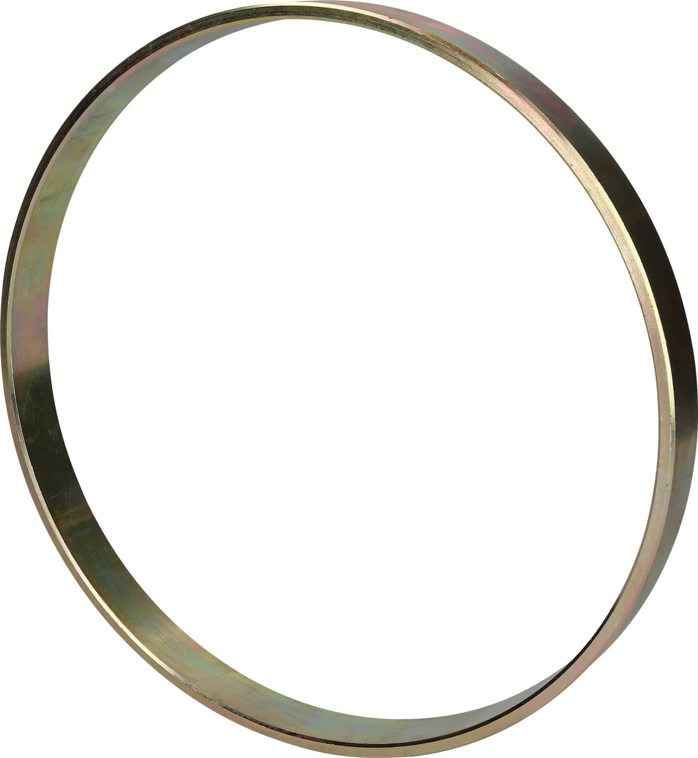 Ein einzelner, dünner Metallring mit einem glatten, goldfarbenen Finish vor weißem Hintergrund.