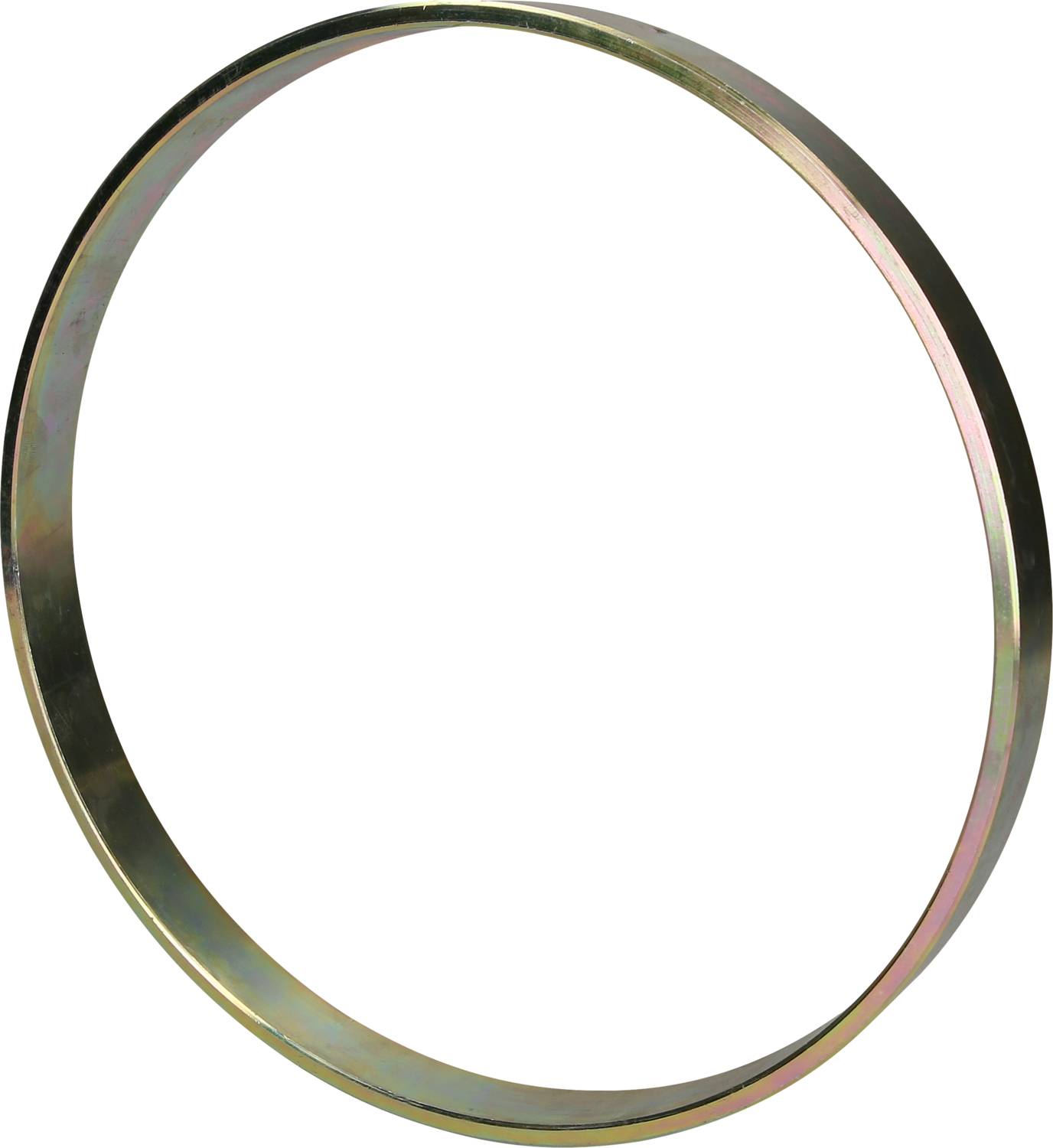 Ein dünner, metallischer Ring auf weißem Hintergrund.