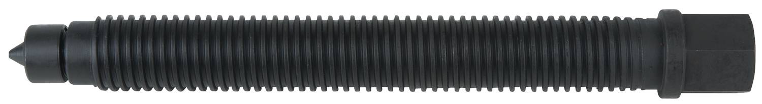 Schwarzer, zylindrischer Schraubenspanner mit Gewinde und sechseckiger Basis, verwendet in mechanischen Anwendungen zur Spannungserzeugung.