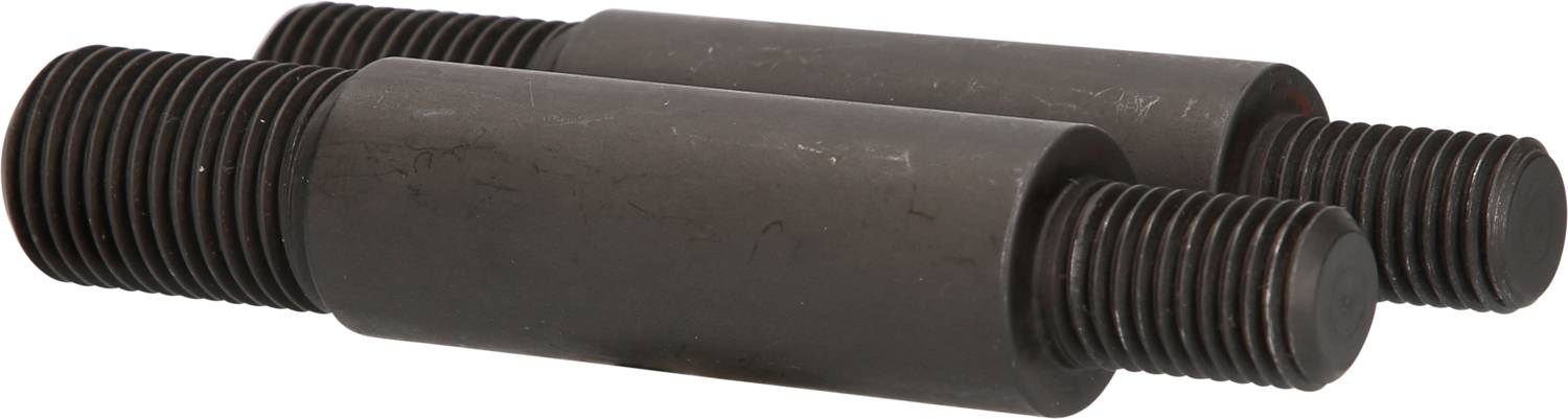 Zwei zylindrische Metallstangen mit Außengewinde an beiden Enden liegen parallel zueinander.