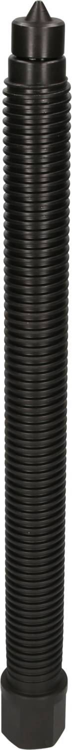 Schwarzer, gerippter, zylindrischer Kunststoffbehälter mit spitzem Ende und breitem Sockel.