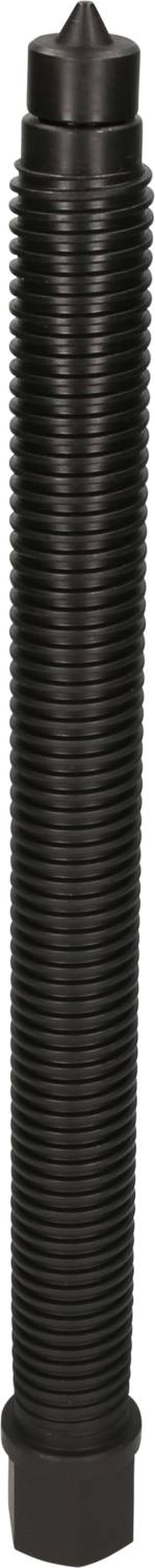 Ein langer, schwarzer Metallzylinder mit Rillen, vermutlich Teil eines Maschinen- oder Gerätebaus.