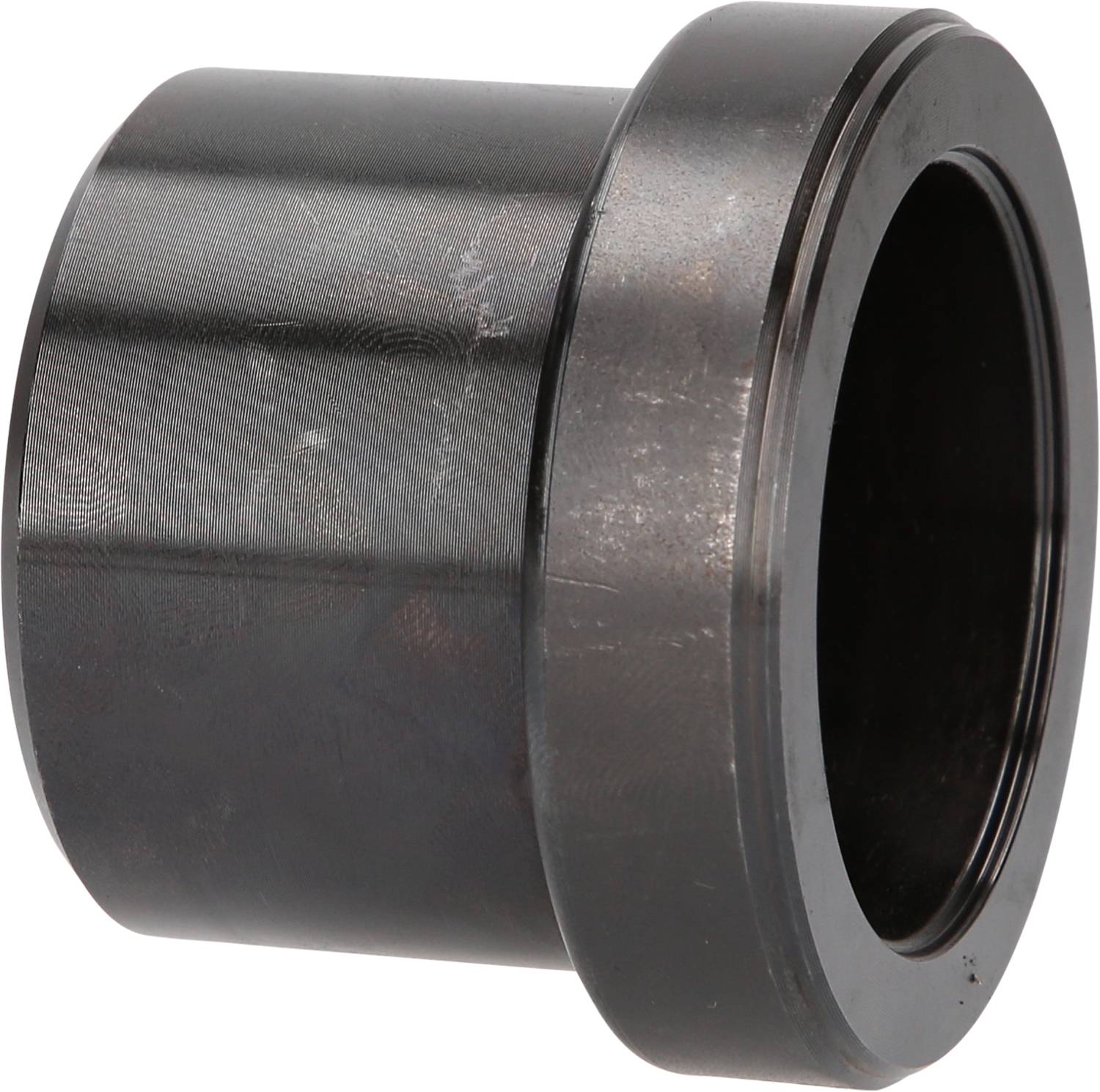 Ein schwarzes Metalllager, zylindrisch geformt, mit einem breiten äußeren Rand.