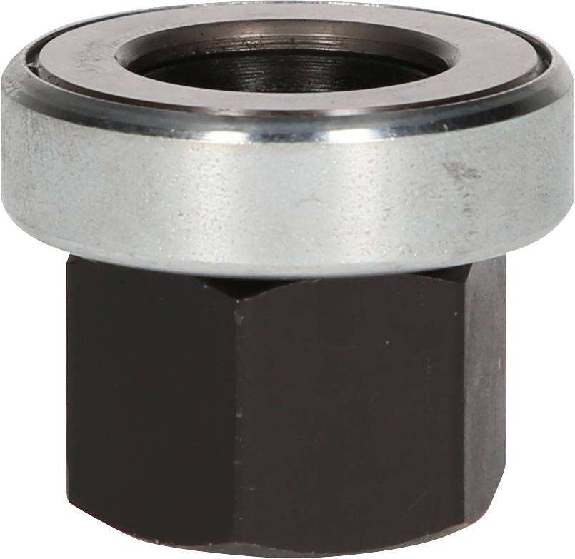 Ein metallisches, sechseckiges Werkzeug mit einem runden, verkleideten Kopf, vermutlich ein spezieller Schraubenschlüssel für mechanische Anwendungen.