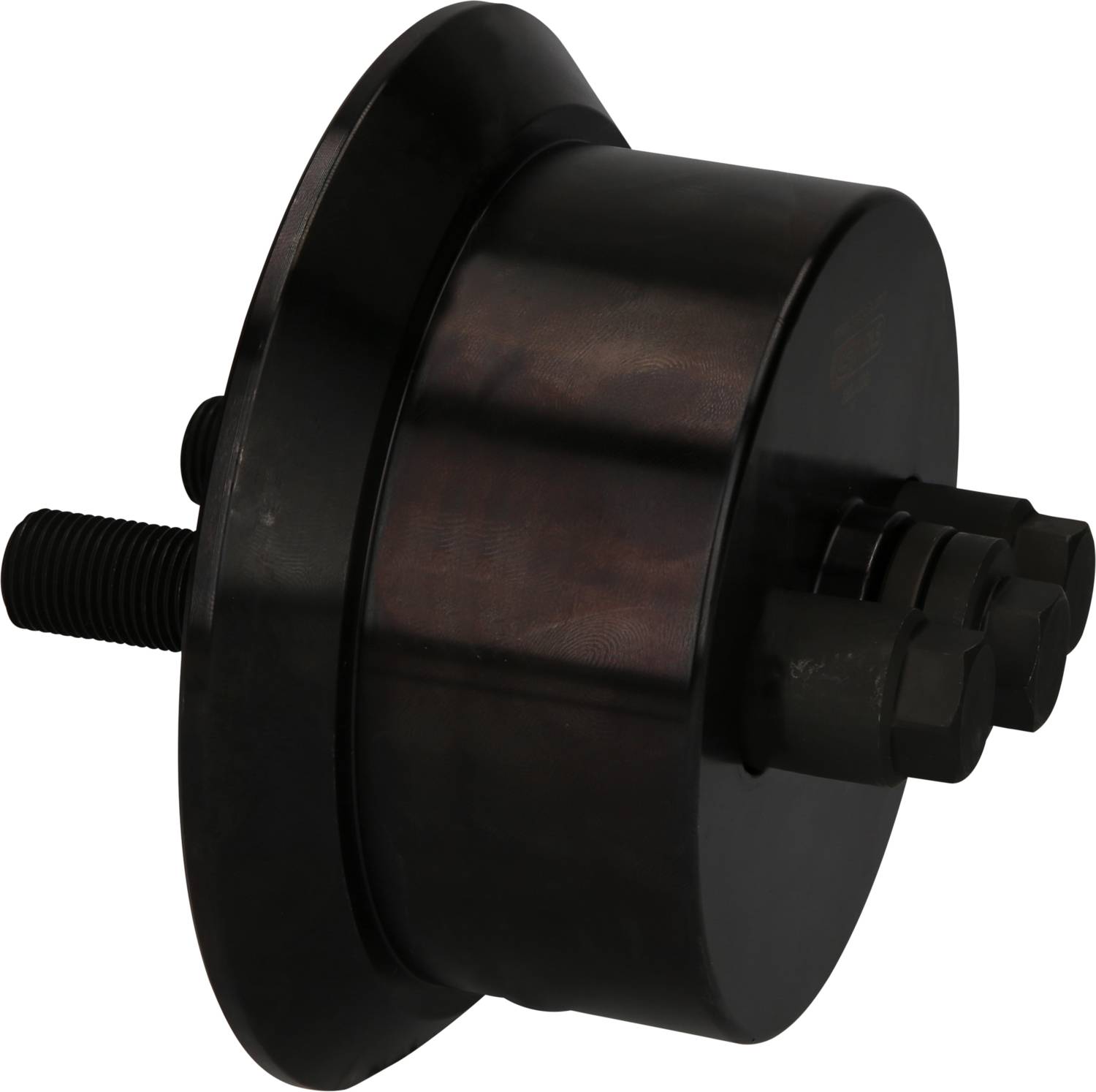 Schwarzer Metalladapter mit Schraubgewinde und Bolzen, geeignet für mechanische Geräte oder industrielle Anwendungen.