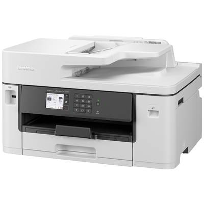 Ein weißer Multifunktionsdrucker mit Tastenfeld und Display, geeignet für Drucken, Scannen, Kopieren und Faxen.