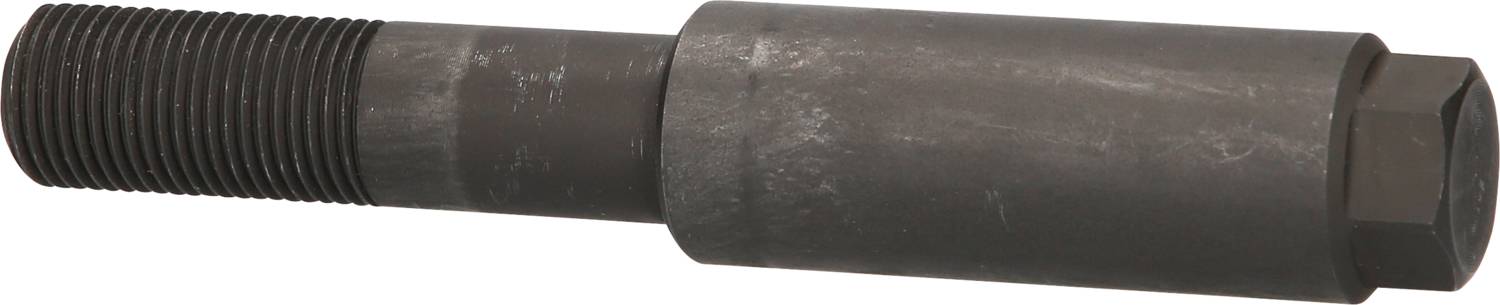 Ein robust aussehender Metallbolzen mit einem Gewinde an einem Ende und einem sechskantigen Kopf am anderen Ende.