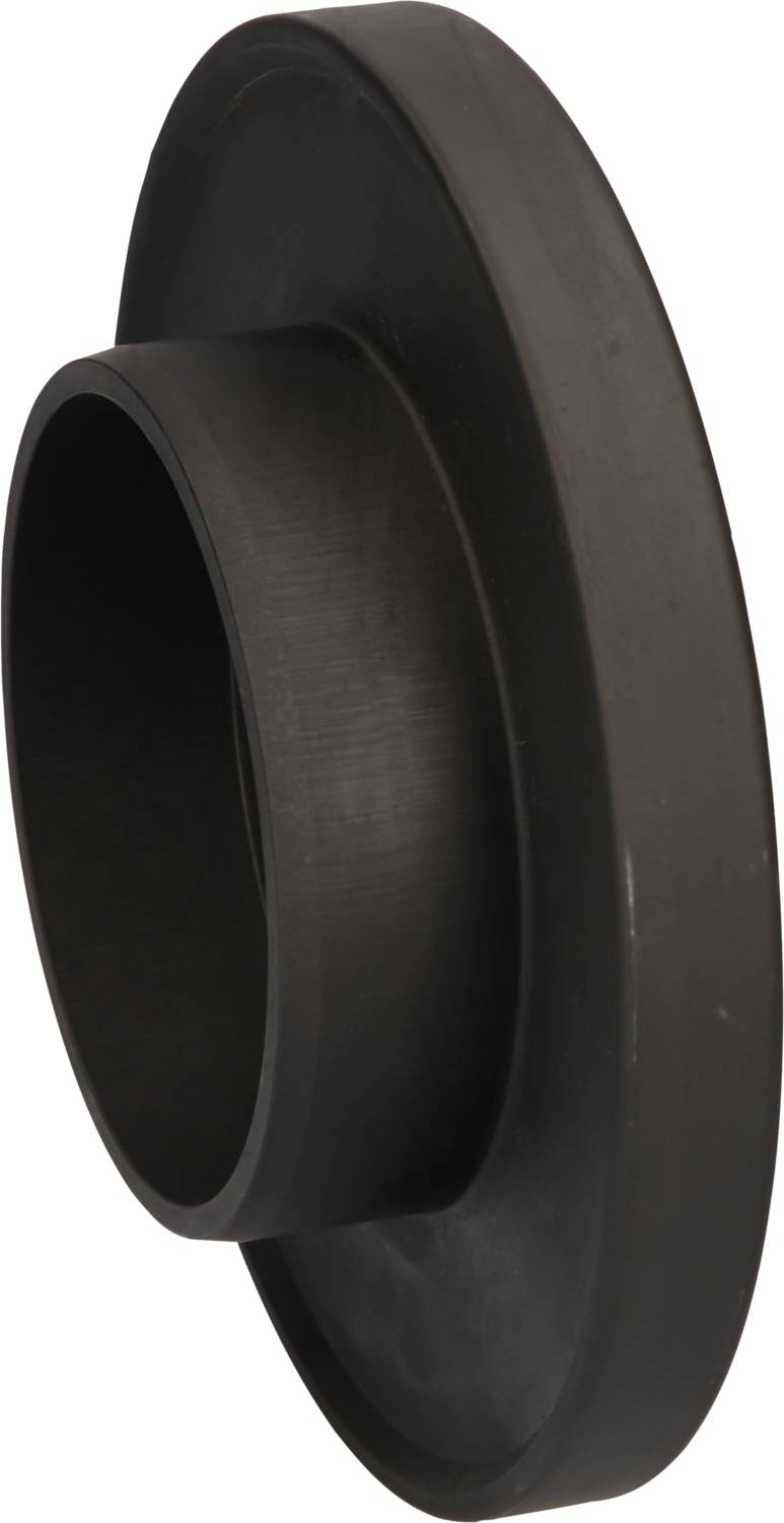 Ein schwarzes, zylindrisches Kunststoffteil mit zwei unterschiedlich großen Ringen, möglicherweise ein Maschinenteil oder Adapter.