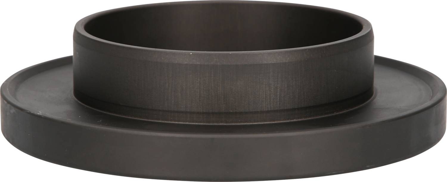 Eine runde, flache, schwarze Gummiplatte mit vertieftem inneren Ring in der Mitte.
