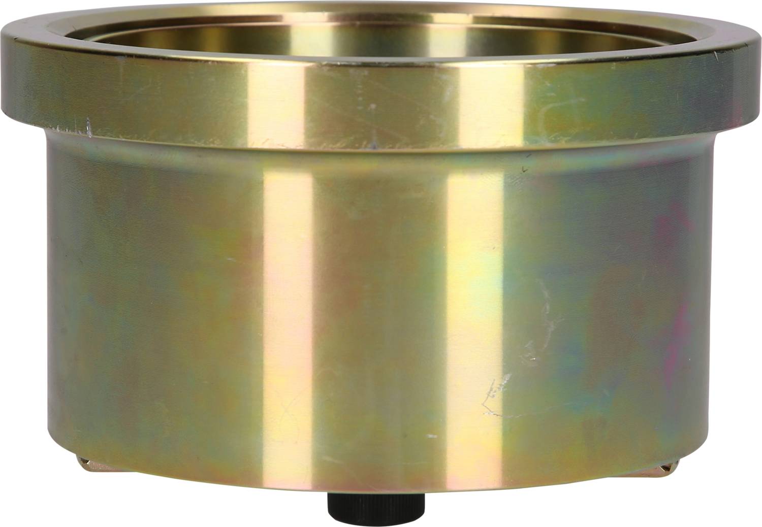 Metallischer Adapter mit zylindrischer Form und flachem Rand. Verwendet in industriellen Anwendungen.