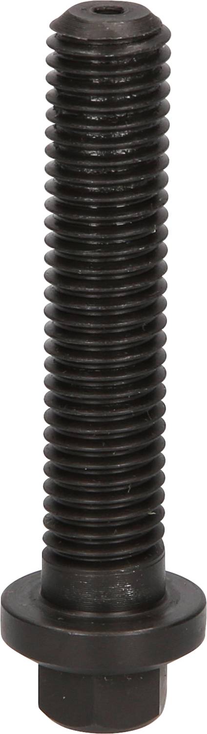 Eine schwarze Schraube mit Sechskantkopf und Gewinde, stehend.