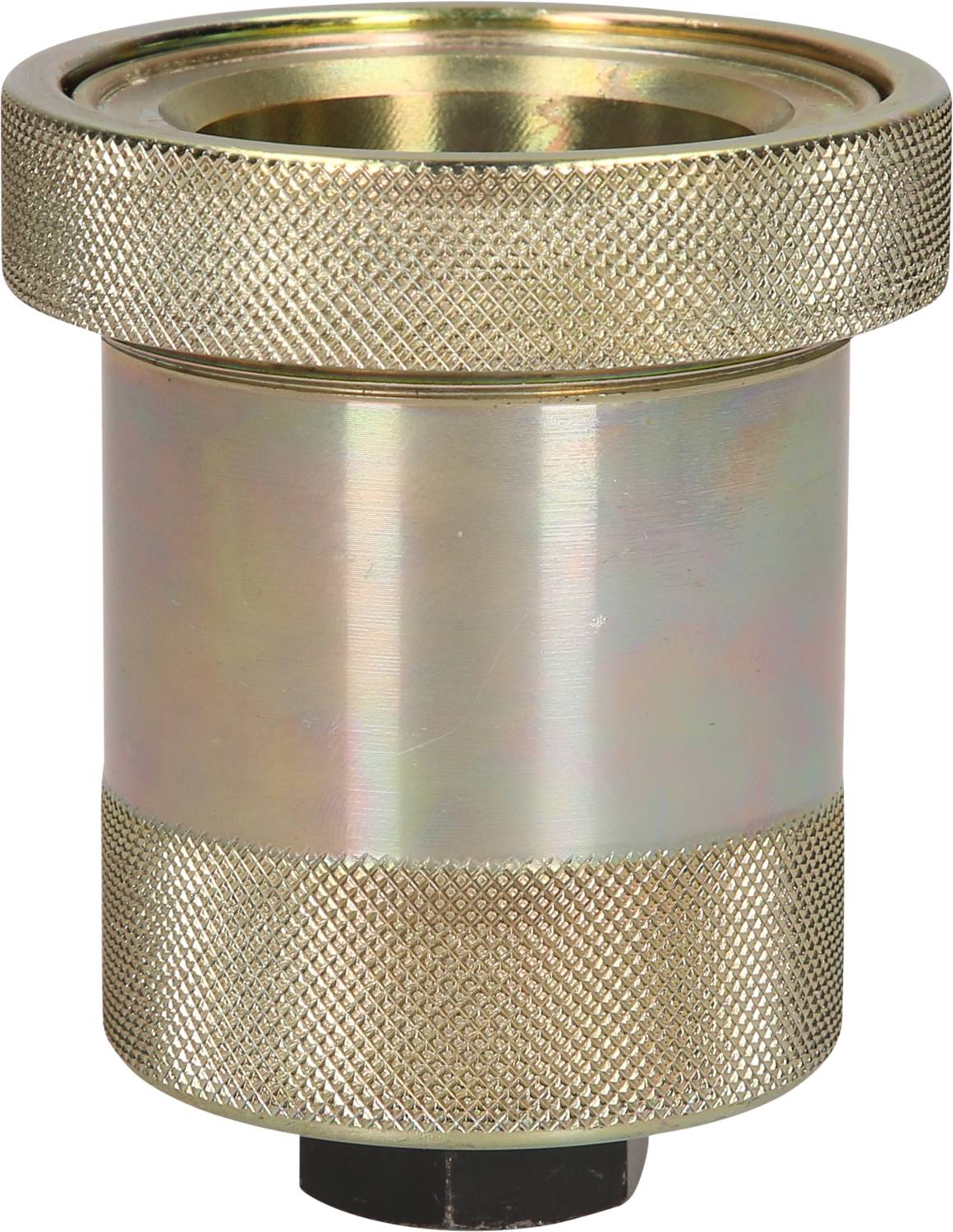 Metallisches Werkzeugteil mit geriffelter Oberfläche, zylindrische Form, möglicherweise eine Art Adapter oder Anschlussstück.