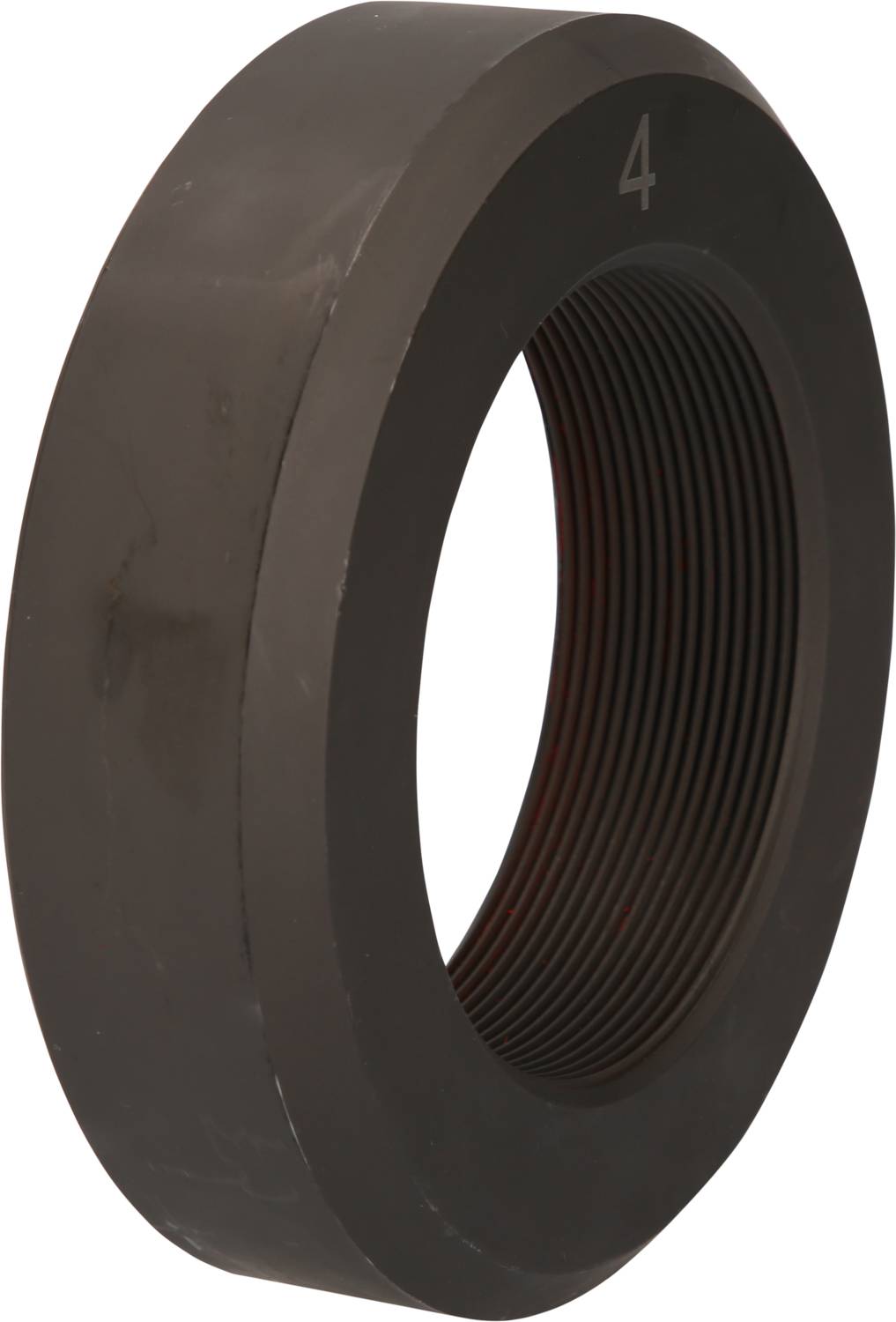 Ein schwarzer Ring mit der Nummer '4' darauf. Der Ring hat spiralförmige Rillen auf der Innenseite.