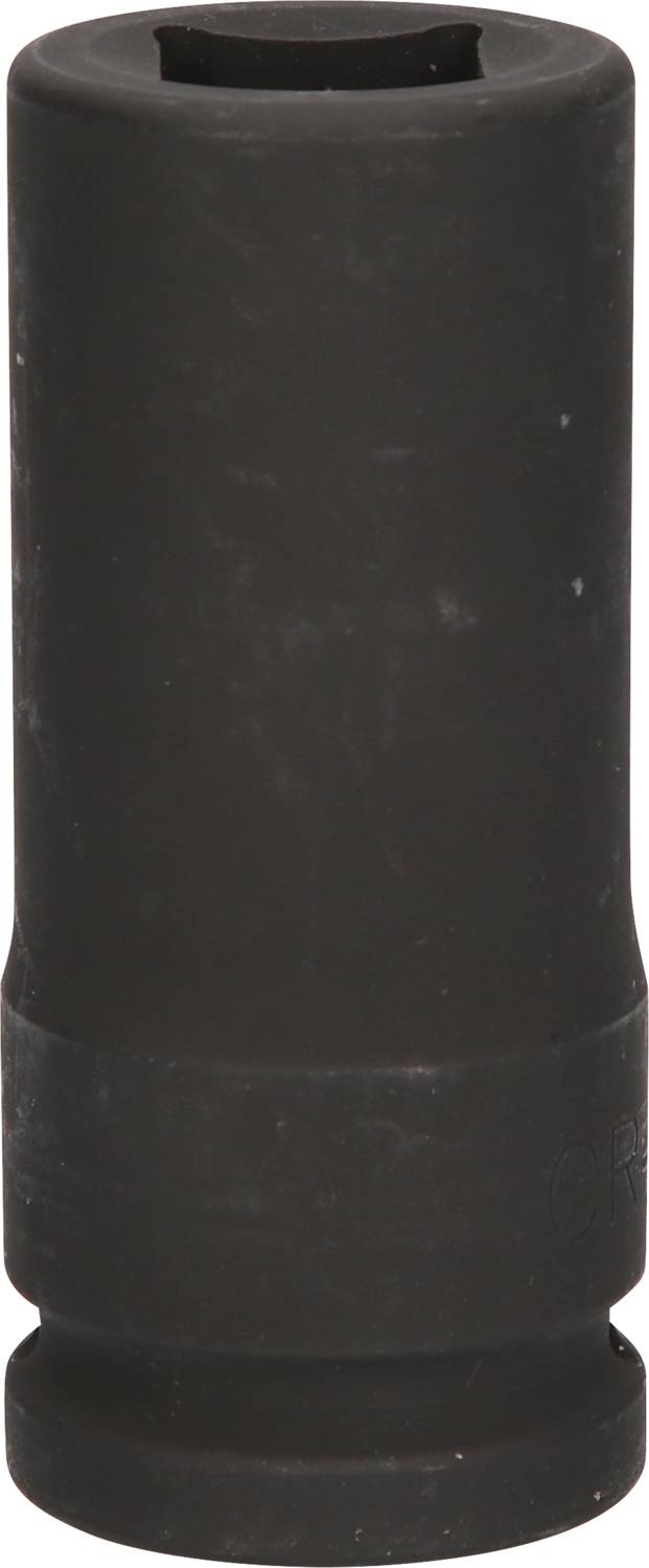 Das Bild zeigt eine schwarze Stecknuss mit runder Form. Sie wird typischerweise für Schraubarbeiten verwendet.