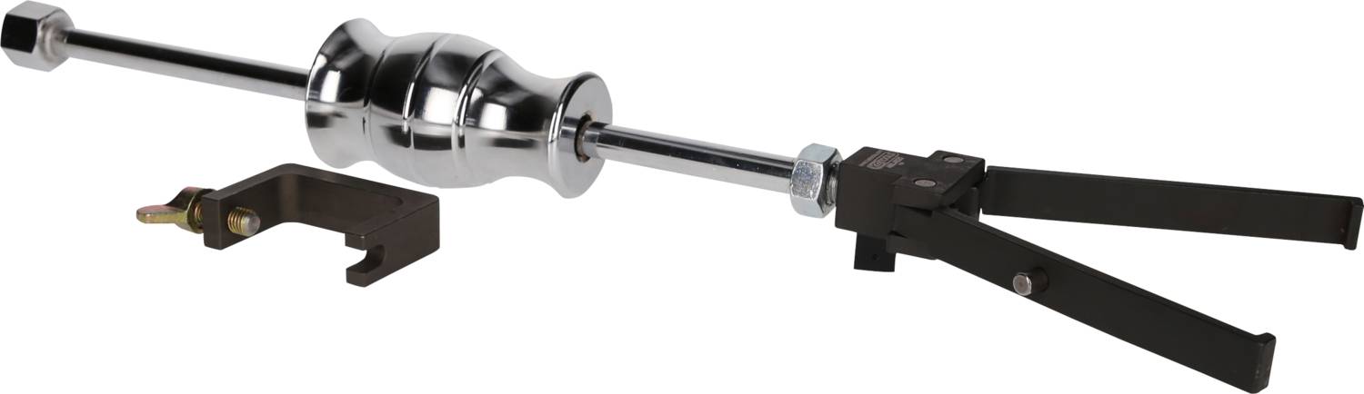 'Abzieher mit Gleithammer und Adapter' – Ein Werkzeug zum Entfernen von Lagern oder Achsen, bestehend aus einem Gleithammer und Haken.