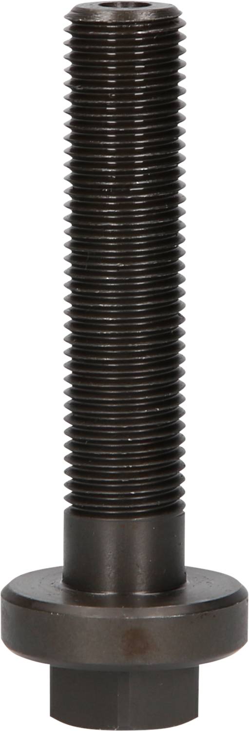 Dunkelgraue Metallschraube mit sechseckigem Kopf, ideal für industrielle Befestigungen. Vertikal ausgerichtet, vollständige Länge sichtbar.