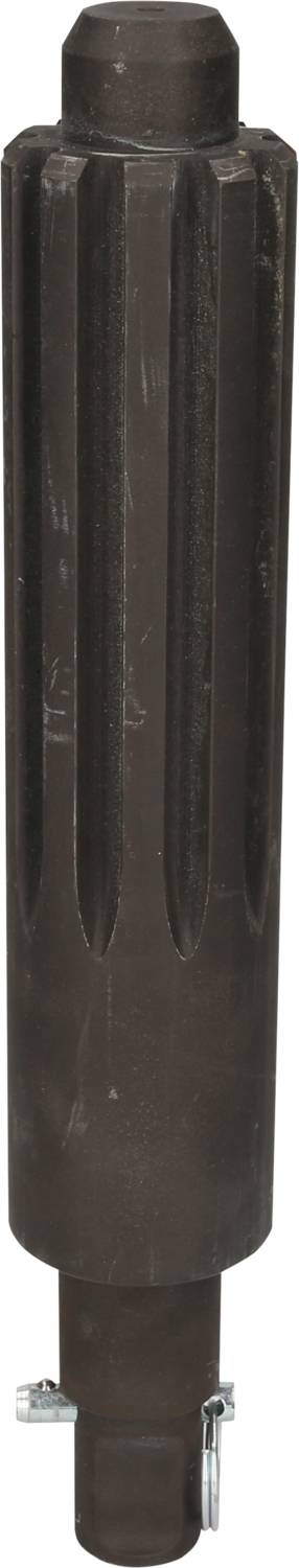 Ein Metallwerkzeug mit zylindrischer Form, Längsnuten und kleinem Befestigungsmechanismus am unteren Ende, vermutlich industriell verwendet.