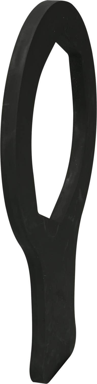 Ein ovales, schwarzes Plastikwerkzeug mit einem langen Griff. Es könnte als Schlüssel oder Hebel für eine spezielle Anwendung dienen.