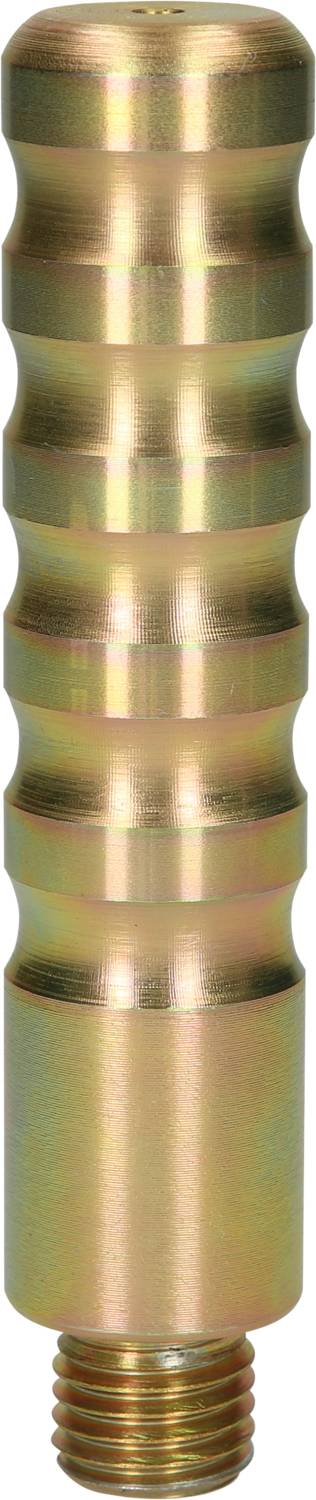 Zylindrischer, metallischer Adapter mit geriffelter Struktur und Schraubgewinde unten, vermutlich ein Maschinenteil.