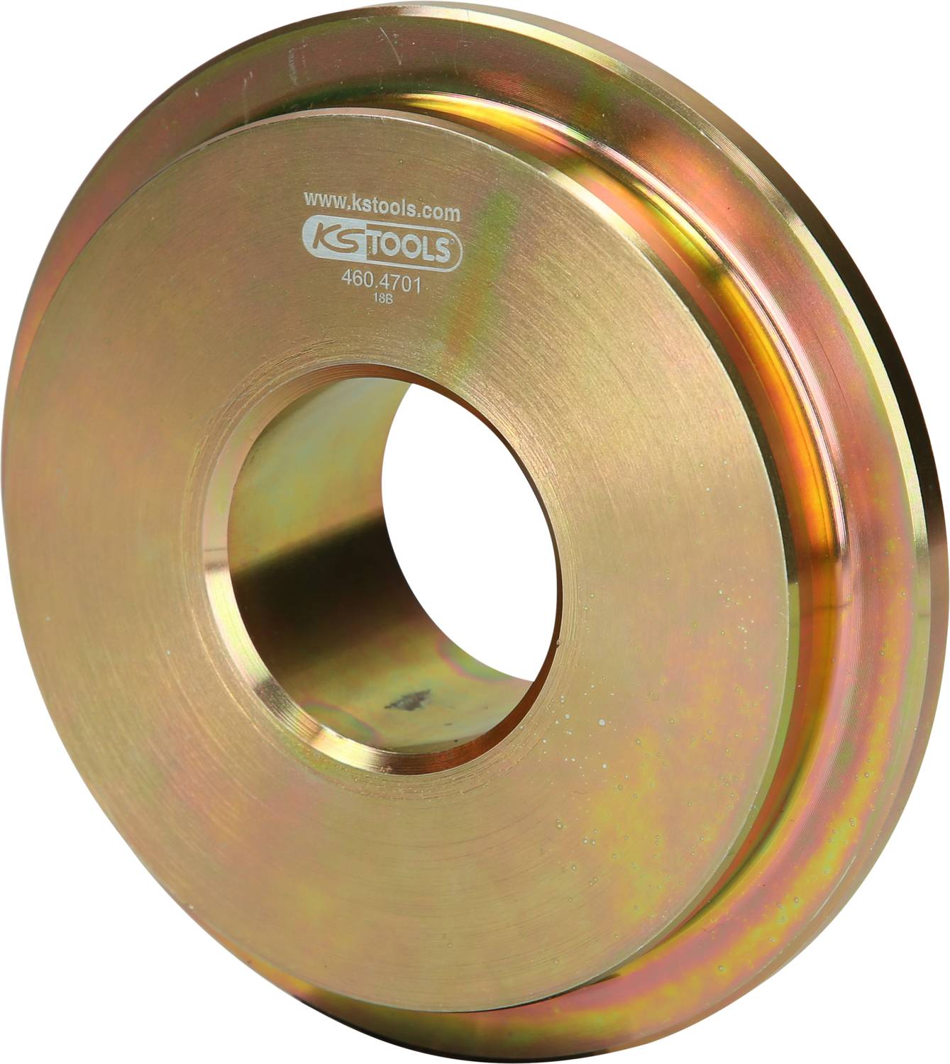 Metallscheibe mit großem Loch in der Mitte, goldfarben, glänzend. Text 'KSTOOLS' und Nummer 480.4701 eingraviert.