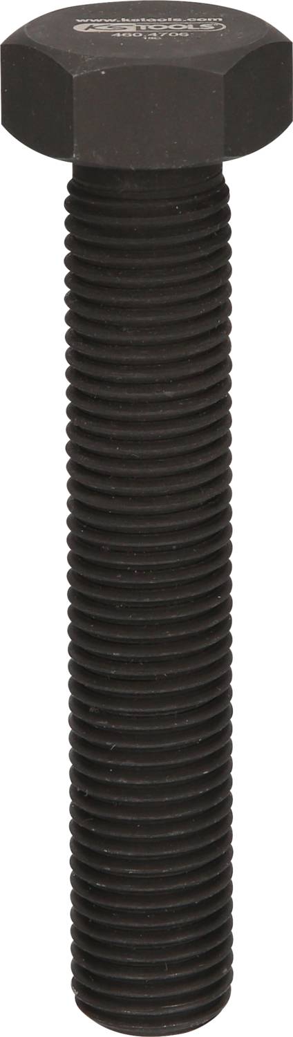'Schwarz beschichtete Sechskantschraube mit durchgehendem Gewinde, zeigt den Standard Befestigungsteil für Konstruktionen.'