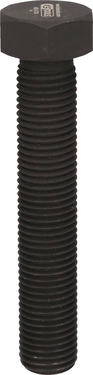 Schwarze, sechskantige Schraube mit langem, durchgehendem Gewinde, geeignet für Metallverbindungen und schweres Befestigen.