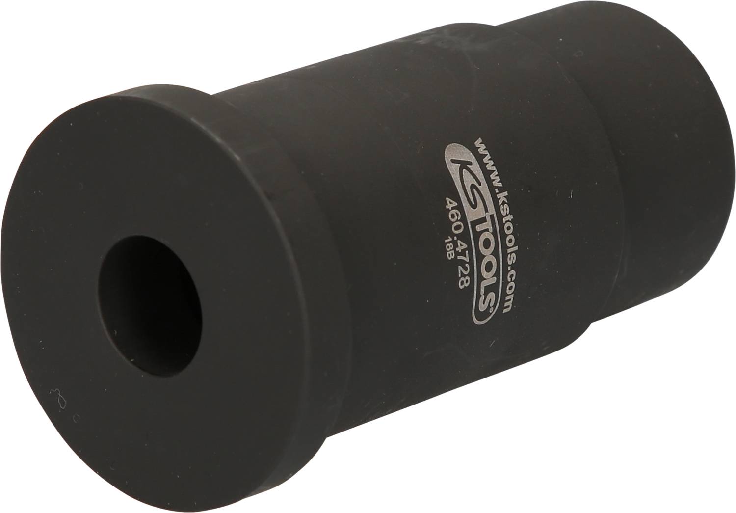 Ein schwarzer Steckschlüsseleinsatz von KS Tools, Modellnummer 480.4728, mit einem runden Loch und zylindrischer Form.