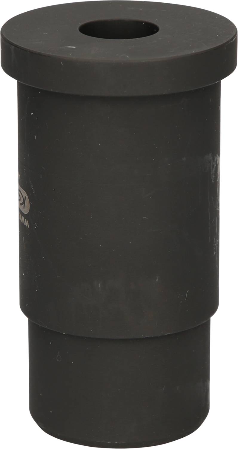 Schwarzer Gummipuffer, zylindrisch, mit Loch oben, dient zur Stoßdämpfung oder als Abstandshalter in mechanischen Anwendungen.
