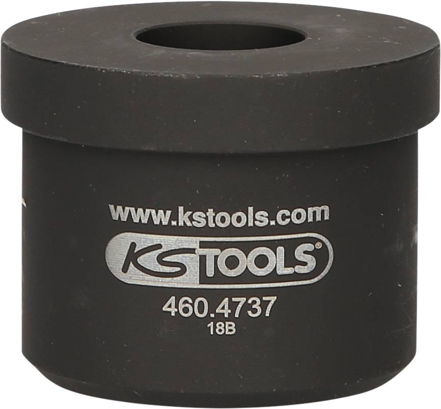 Ein schwarzer, zylindrischer Adapter mit der Aufschrift 'www.kstools.com', 'KSTOOLS', und der Nummer '460.4737 18B'.