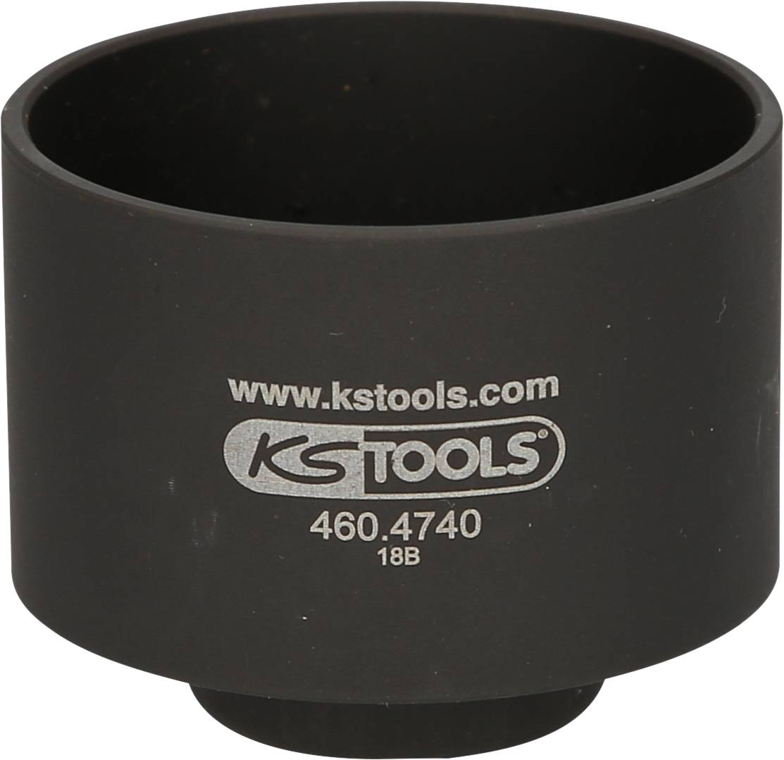 Schwarze KS Tools Stecknuss mit der Aufschrift 'www.kstools.com' und dem Modell '460.4740 18B', geeignet für Reparaturarbeiten.