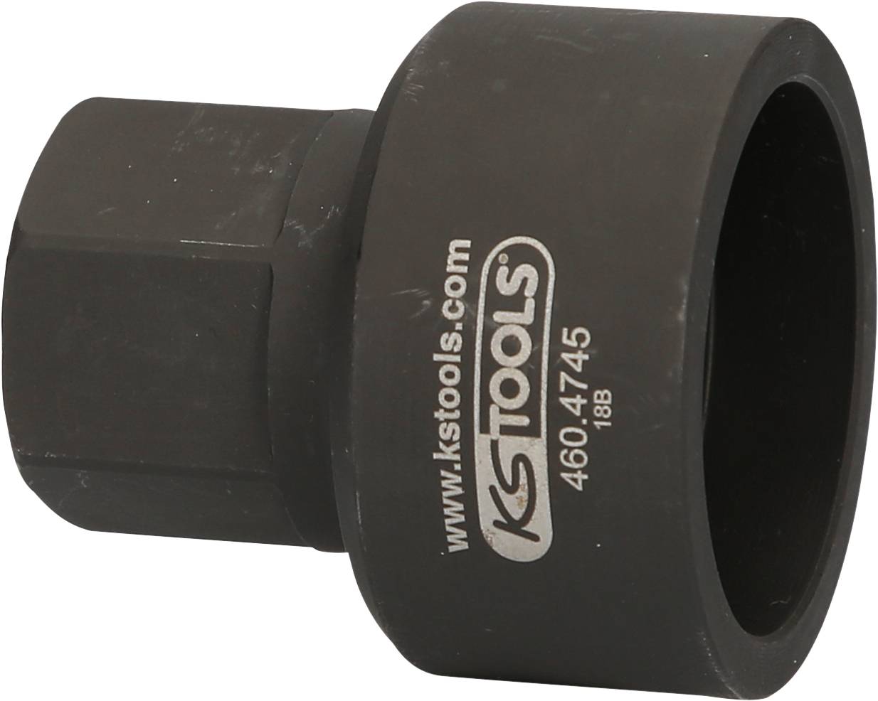Ein schwarzer Steckschlüssel-Aufsatz von KS Tools, mit der Aufschrift 'www.kstools.com 460.4745'.