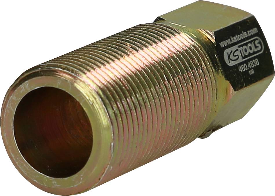 Zylindrischer Metalladapter, Außengewinde auf einem Ende, mit 'KS TOOLS' Gravur. Wird für Verbindungs- oder Befestigungszwecke verwendet.