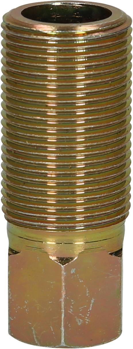 Ein metallisches, zylindrisches Bauteil mit geriffelter Oberfläche und glatten Enden, möglicherweise ein mechanisches Verbindungselement.